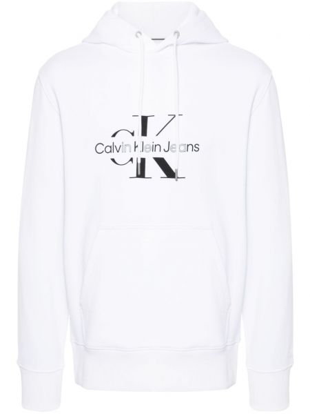 Pamut kapucnis melegítő felső nyomtatás Calvin Klein Jeans fehér