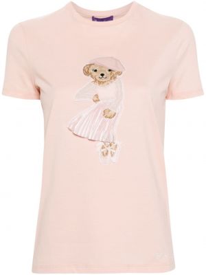 T-shirt à imprimé avec applique Ralph Lauren Collection rose