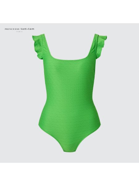 Слитный купальник с рюшами Uniqlo зеленый
