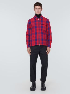 Camicia di lana di lana a quadri Moncler rosso