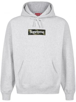 Pamučna hoodie s kapuljačom Supreme siva