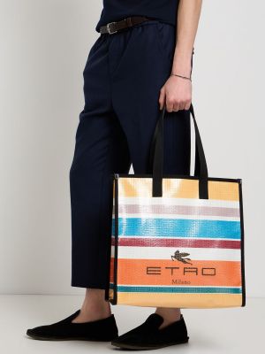 Pruhovaná nákupná taška s potlačou Etro