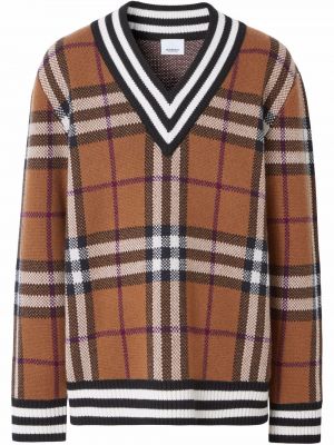 Кариран кашмирен пуловер Burberry кафяво