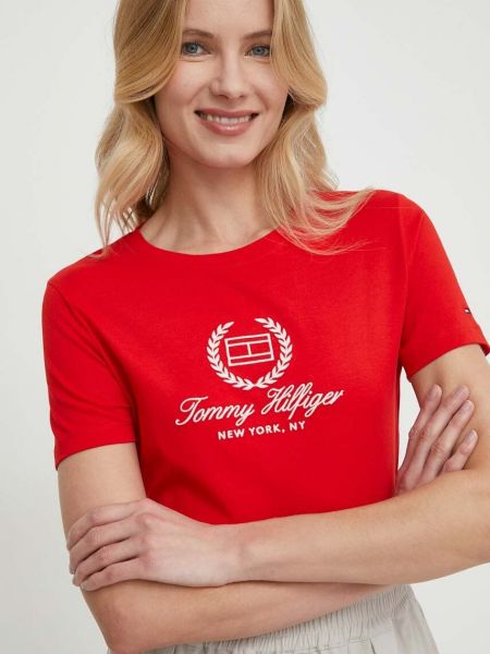 Koszulka bawełniana slim fit Tommy Hilfiger czerwona