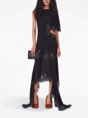 Krajkové asymetrické hedvábné koktejlové šaty Stella Mccartney černé