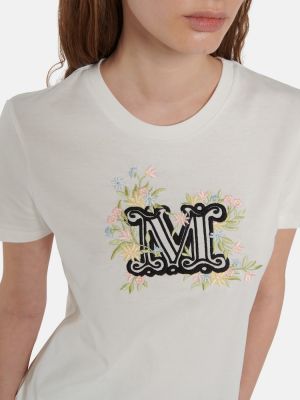 Памучна тениска бродирана Max Mara бяло
