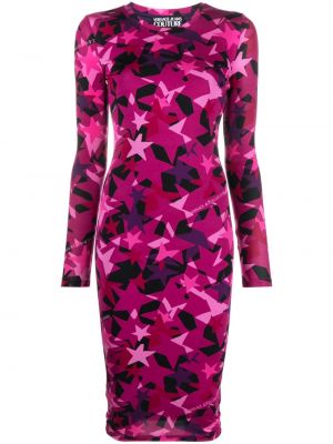 Midi šaty s potiskem jersey s hvězdami Versace Jeans Couture růžové