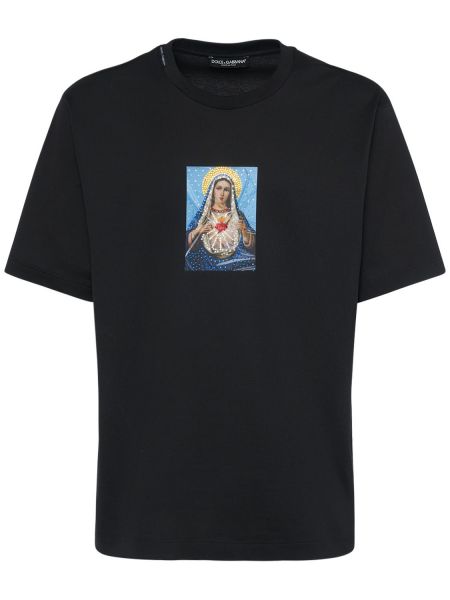 Camiseta de algodón de tela jersey de cristal Dolce & Gabbana negro