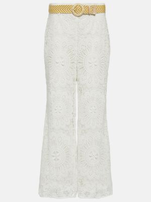 Csipkés magas derekú egyenes szárú nadrág Zimmermann fehér