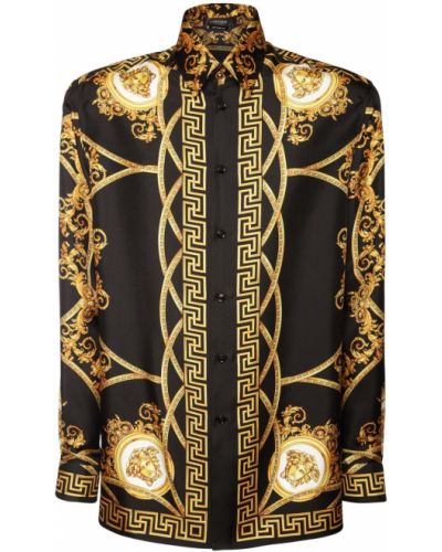 Шовкова сорочка з принтом Versace, чорна