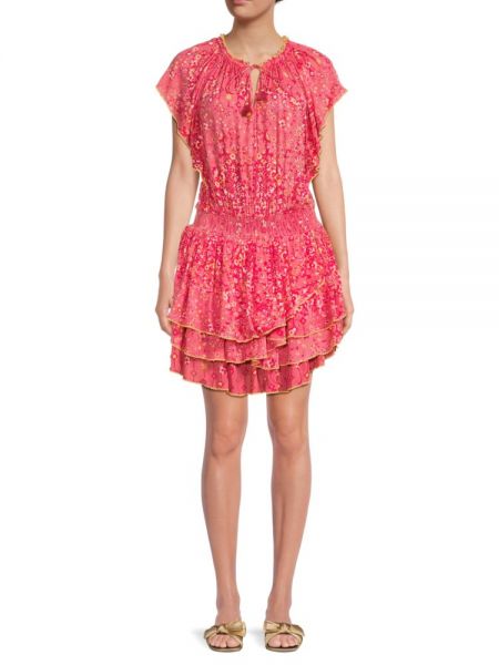 Платье мини в цветочек с принтом с узором пейсли Poupette St Barth розовое