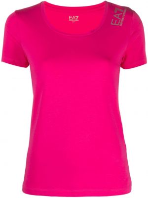 T-krekls ar apdruku ar apaļu kakla izgriezumu Ea7 Emporio Armani rozā