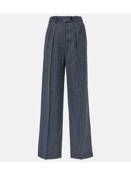 Прямые брюки с высокой талией в полоску Loro Piana синие