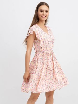 Платье из вискозы в цветочек с v-образным вырезом Mark Formelle розовое