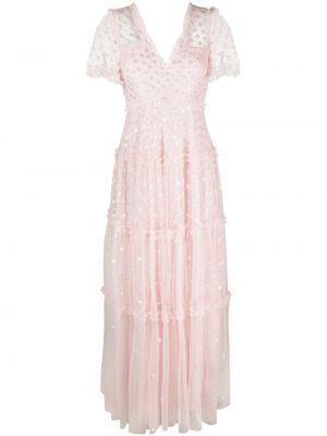 Sukienka koktajlowa z cekinami tiulowa Needle & Thread różowa