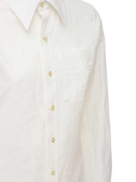 Camisa de lino de algodón clásica Saint Laurent blanco