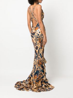 Raštuotas vakarinė suknelė leopardinis Roberto Cavalli smėlinė