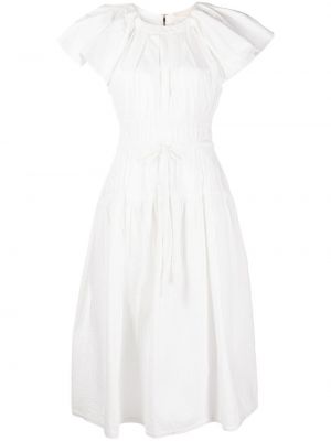Bavlněné midi šaty s krátkými rukávy s kulatým výstřihem Ulla Johnson - bílá