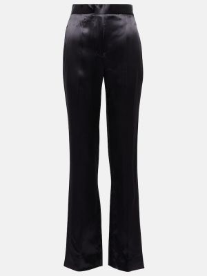 Satynowe proste spodnie z wysoką talią Victoria Beckham czarne
