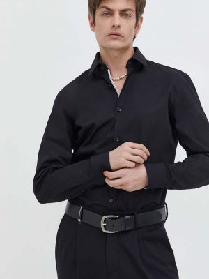 Bavlněná slim fit košile Hugo černá