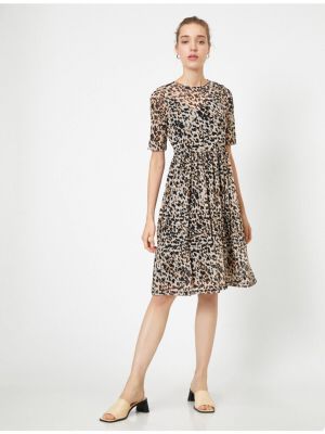 Leopardí midi šaty s potiskem Koton hnědé