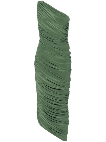 Koktejl obleka z draperijo Norma Kamali zelena