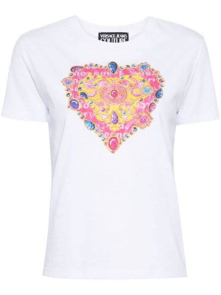Kokvilnas t-krekls ar sirsniņām Versace Jeans Couture balts