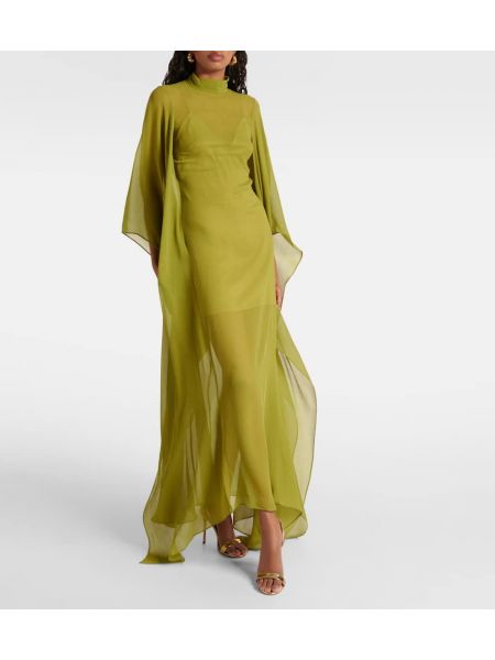 Svilena dolga obleka iz šifona Taller Marmo zelena
