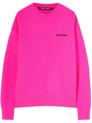 Volneni pulover z vezenjem Palm Angels roza