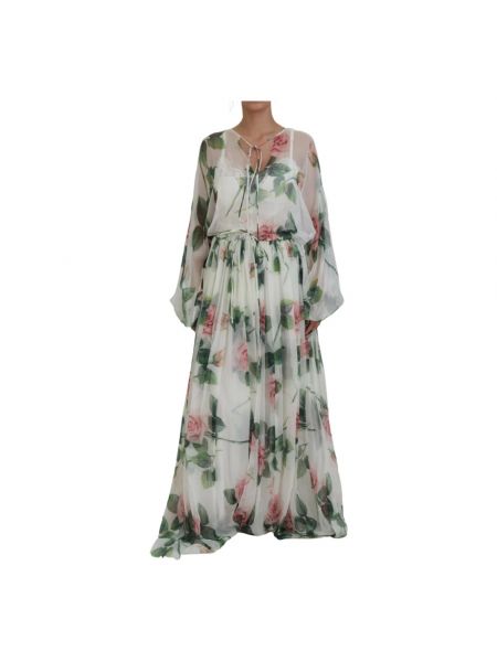 Jedwabna sukienka długa w kwiatki Dolce And Gabbana biała