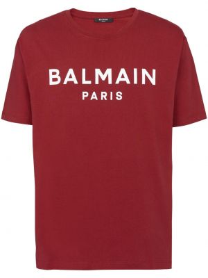 Kokvilnas t-krekls ar apdruku Balmain sarkans