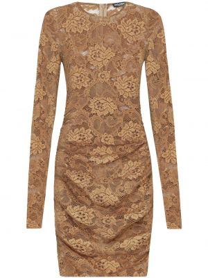 Φλοράλ κοκτέιλ φόρεμα με διαφανεια με δαντέλα Dolce & Gabbana καφέ