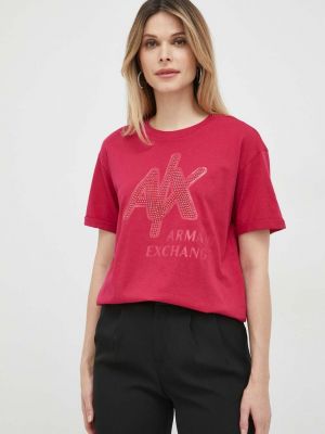 Памучна тениска Armani Exchange розово