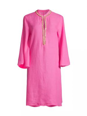 Розовое льняное платье мини 120% Lino