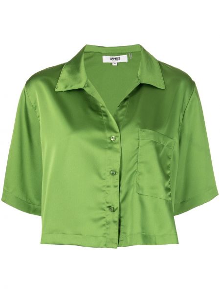 Zelená saténová košile s krátkým rukávem Apparis