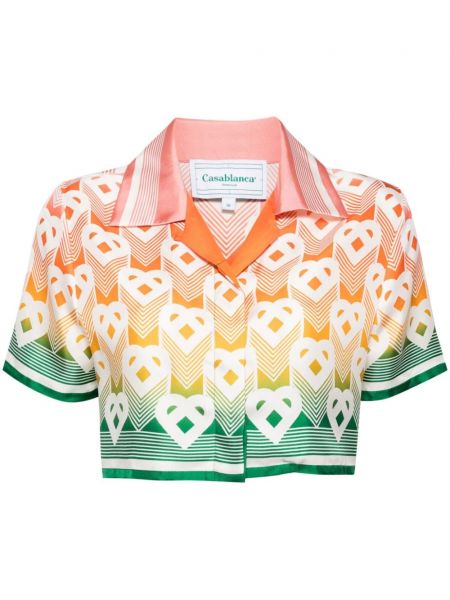 Svilena srajca z vzorcem srca Casablanca oranžna