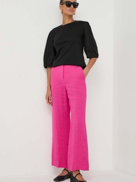 Lanene hlače visoki struk Weekend Max Mara ružičasta
