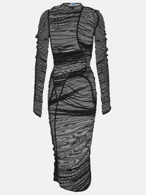 Midi šaty se síťovinou Mugler černé