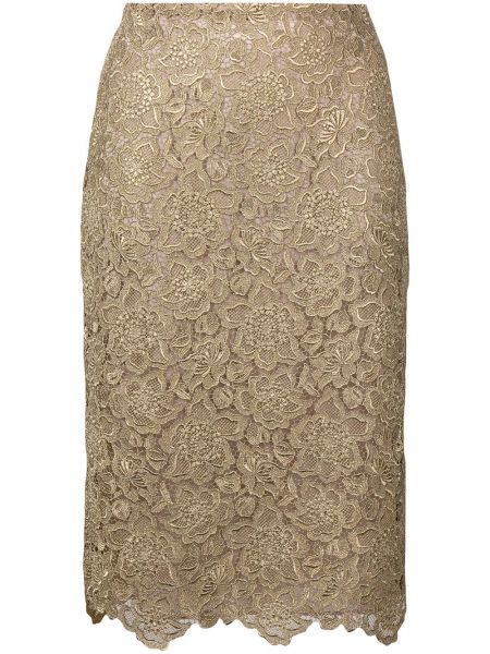 Falda con bordado de flores de encaje Valentino dorado