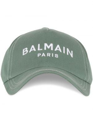 Cappello con visiera ricamato ricamato di cotone Balmain verde