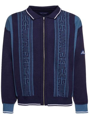 Плетен пуловер с цип синьо Deva States
