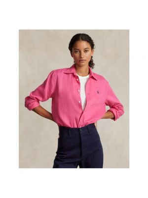 Blusa con bordado de lino Polo Ralph Lauren rosa