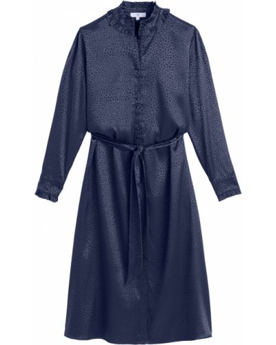 Vestido midi manga larga de tejido jacquard La Redoute Collections azul
