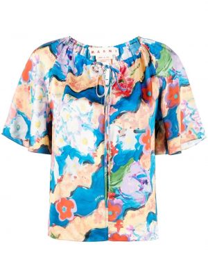 Bluza s cvetličnim vzorcem s potiskom Marni modra