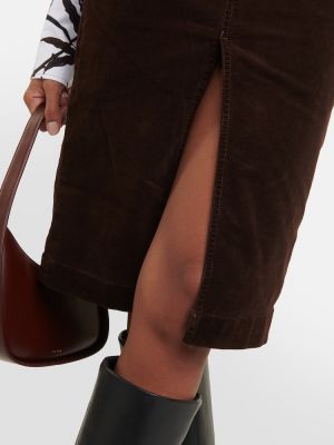 Spódnica midi z wysoką talią sztruksowa Frame brązowa