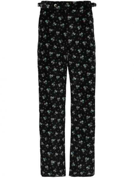 Pantaloni cu picior drept de catifea cord cu model floral Bode negru
