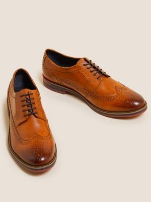 Mens M&S Collection Leather Trisole Brogues - Chestnut, Chestnut M&s Collection