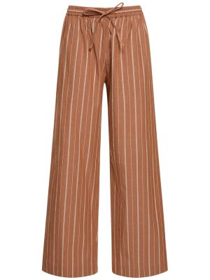 Bombažne lanene hlače s črtami Matteau oranžna