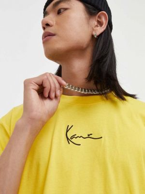 Памучна тениска с дълъг ръкав с апликация Karl Kani жълто