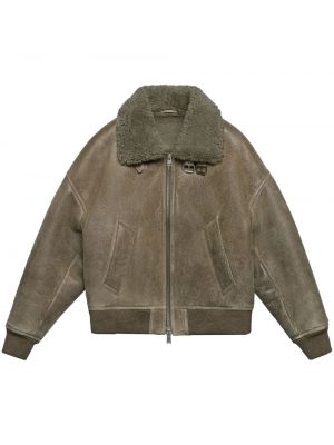Kožna jakna s patentnim zatvaračem Ami Paris zelena